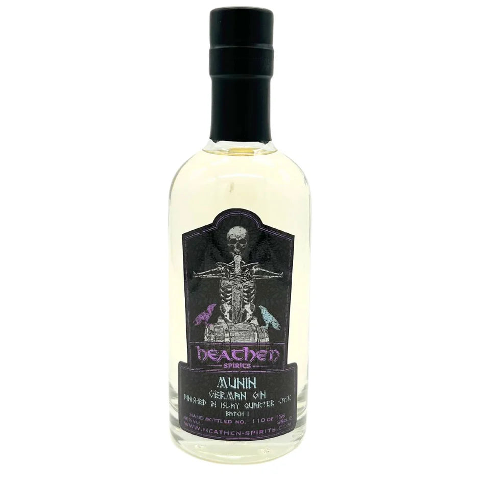 Munin London Dry Gin mit Ex-Islay Quarter Cask Finish – fassgereifter Small Batch Gin mit floralen und rauchigen Noten