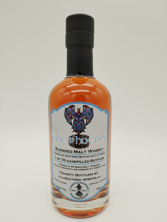Charity Whisky The Phoenix – Blend aus 80 offenen Flaschen, gereift im Sherry Cask – 48,6 % Vol. – 0,35 l – A Drop of the Spoils
